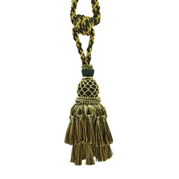 Lavish Large Curtain & Drapery, Hand Crafted Tassel Tiebacks, Tassel Length 11" (27.5cm) 34" Spread (86cm) (Style# TBIL1) Golden Medley Black #K9C4 (Pure Black, Yellow Gold, Light Gold) Set of 2