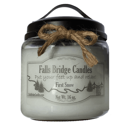 - First Snow Scented Jar Candle, Medium 16-Ounce Soy Blend, Falls Bridge Candles