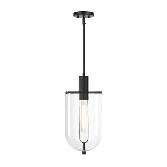 Skylar 60 Watt 1-Light Matte Black Down Pendant Light with Clear Glass Shade