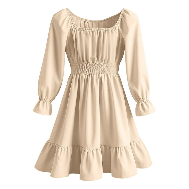 HUANBAI Summer Girls Square Neck Flutter Sleeve Dress With Ruffle Hem  Elegant Flared A Line Long Gown For And Party Wear A-line Sundress 6-7  Years - Walmart.com