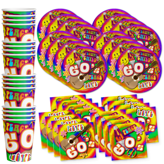 60's Birthday Party Supplies Set Plates Napkins Cups Tableware Kit for 16