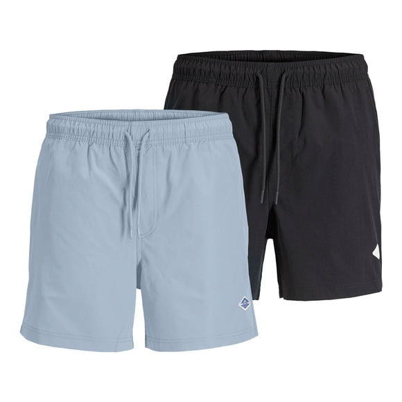 JACK&JONES Bañador para hombre, pack de 2 - JPSTMAUI TROPIC SOLID SWIM SHORTS MP 2P, bañador Negro/Azul claro M (Medium)