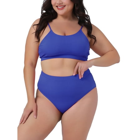 GRACE & GRANDEUR Women s Plus Size Two Piece Swimsuit Scoop Neck Bikini Bandeau Bathing Suits 2025 4X Royal Blue