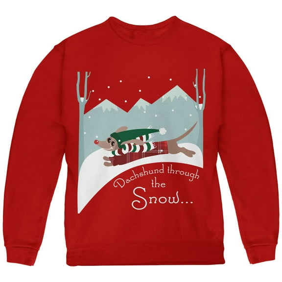 Christmas Dachshund Dashing Through the Snow Youth Sweatshirt Red YMD