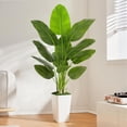 thumbnail image 5 of Realistic 5ft Artificial Bird of Paradise Plant, Synthetic Banana Leaf Tree with Textured Wavy White Pot for Home Decor, Perfect Silk Floor Plant, 5 of 6