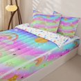 thumbnail image 3 of Manfei Cartoon Rainbow Zipper Twin Comforter Sets with Fitted Sheet and 2 Pillowcases, Watercolor Wave Lines Zipper Bedding Set, Green Pink, Stars Reversible, 4pcs, 3 of 7