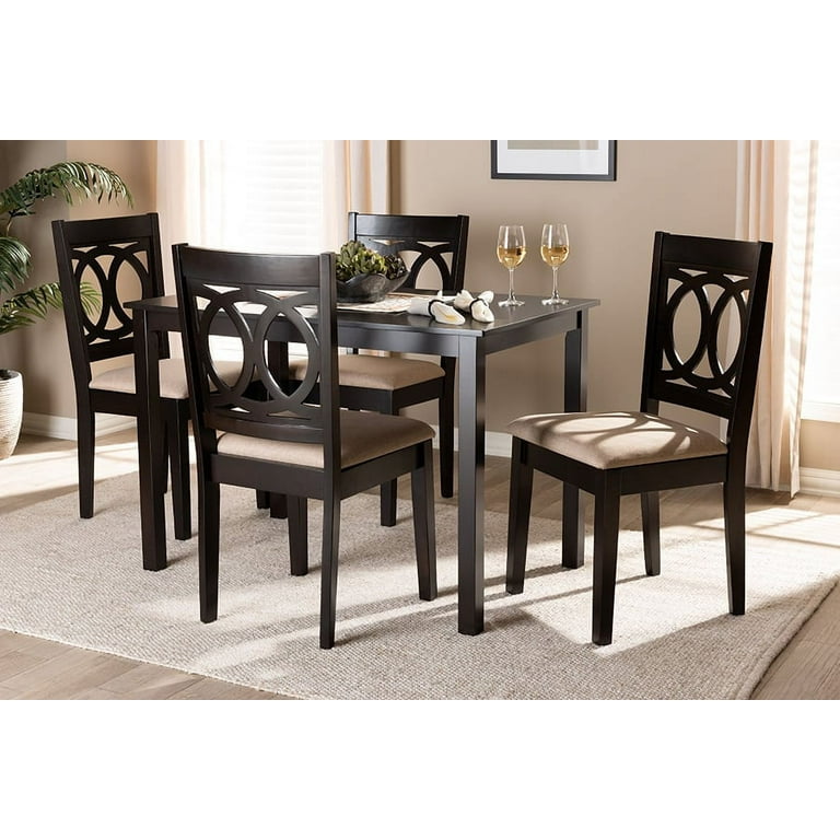 Baxton Studio Lenoir Modern and Contemporary Sand Fabric Upholstered Espresso Brown Finished Wood 5 Piece Dining Set