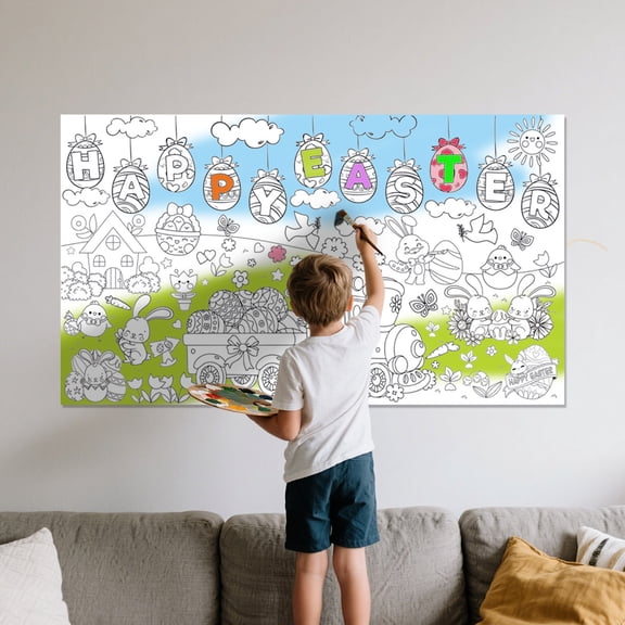 Giant Easter Coloring Poster for Kids, 29.5×51.2 Inch Jumbo Coloring Tablecloth, Easter Crafts DIY Activity for Party Games, Gifts, and Decorations
