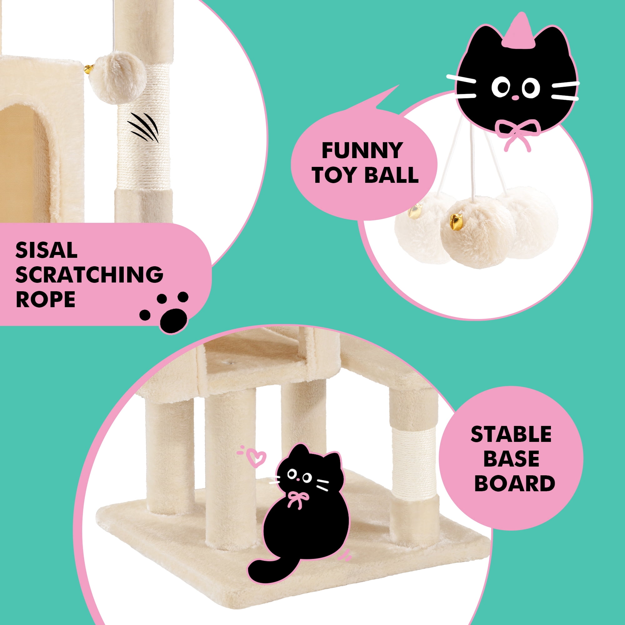 Einfach 29" Cat Tree Tower with Plush Perch Condo House for Indoor Cats & Scratching Post, Beige