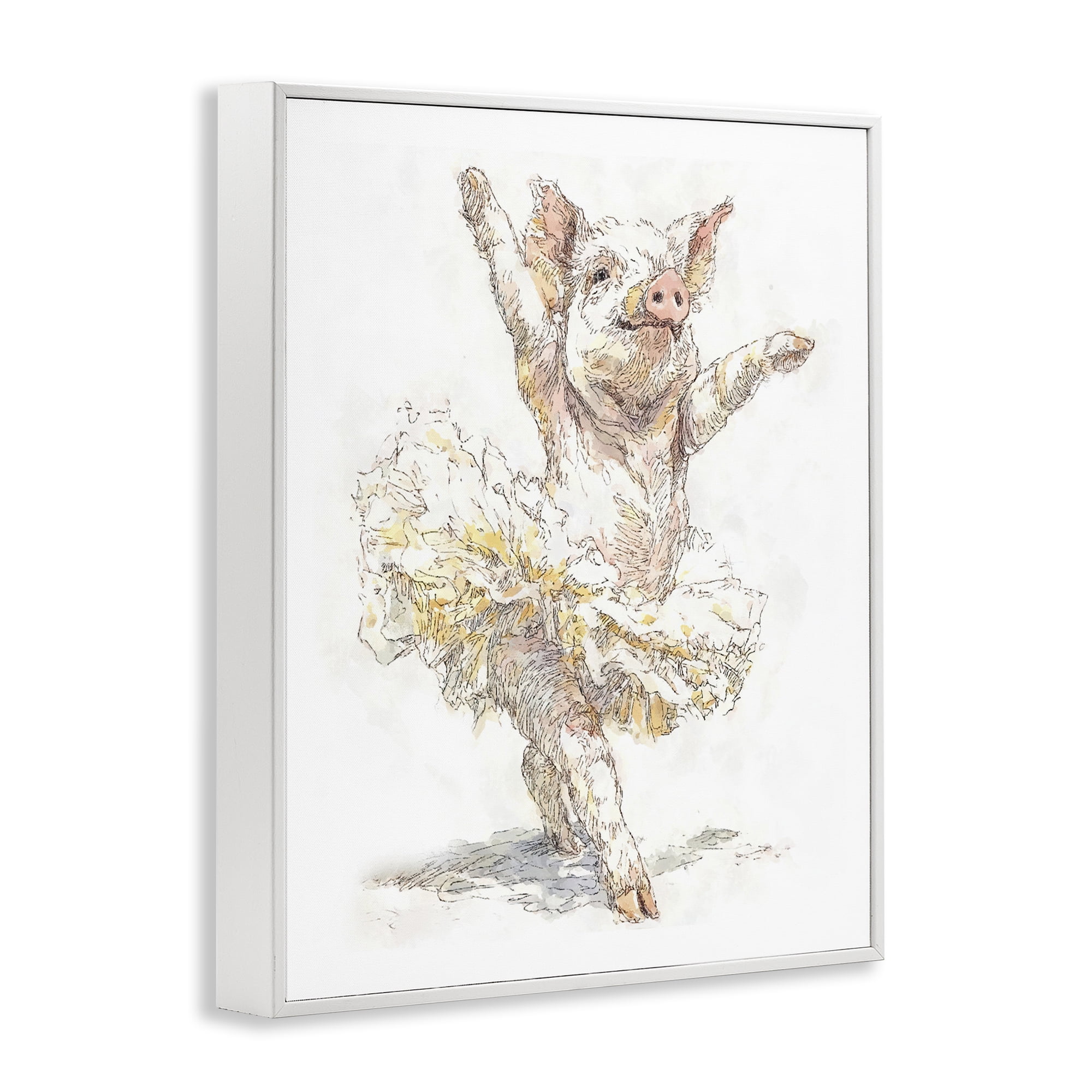 Ballet Pig Tutu White Framed Giclee Art, design by Ziwei Li