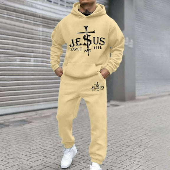 Sweatsuits for Men Set 2 Piece Letter Graphic Relaxed Fit Hoodie Sweatshirt and Joggers Sweatpants Sets Comfortable Fall Fashion Sport Suits Winter Clothes Outfits