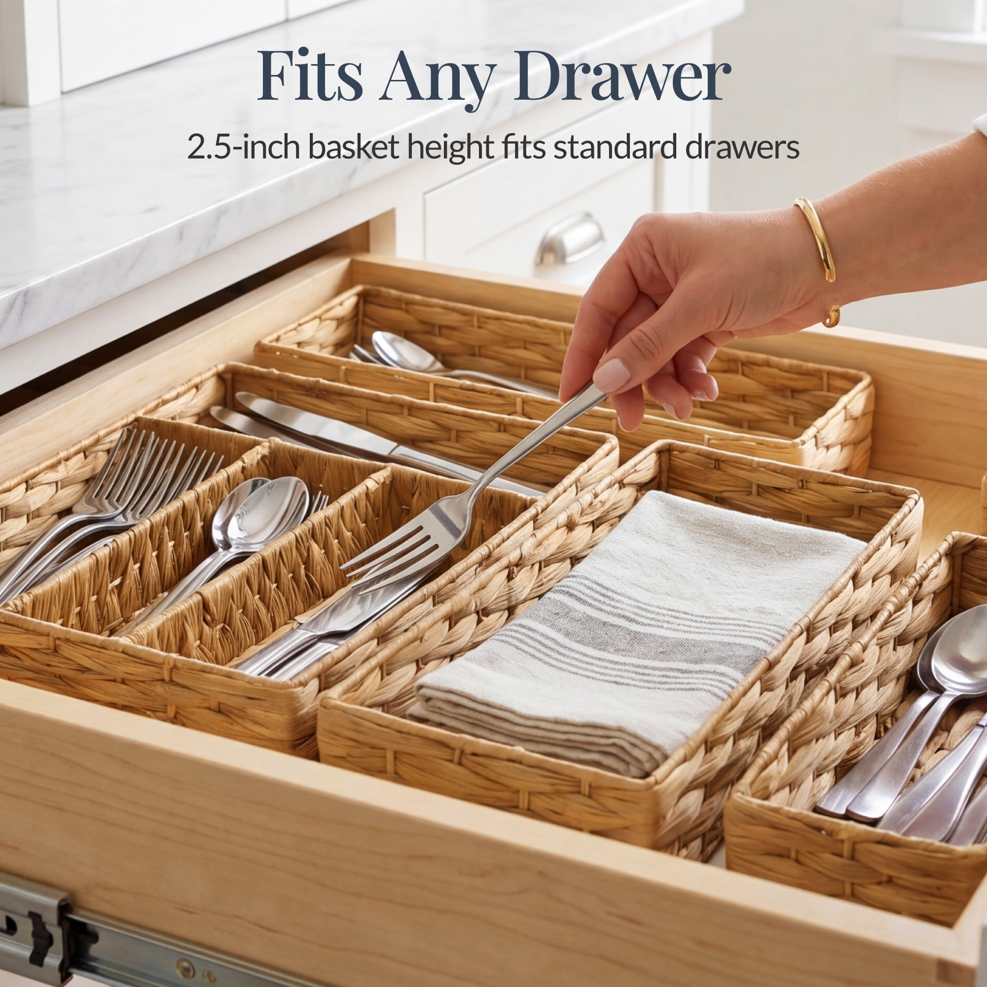 Best Choice Products 5PC Flatware Organizer Set, Woven Modular Silverware & Utensil Drawer Organizer Trays - Natural