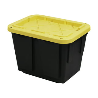 GREENMADE Extra Strong 27 Gallon Plastic Storage Bin, Multi Color, 4 Pack.  Heavy Duty Built With Snap Fit Lid. Factory Direct (Blue & Yellow)
