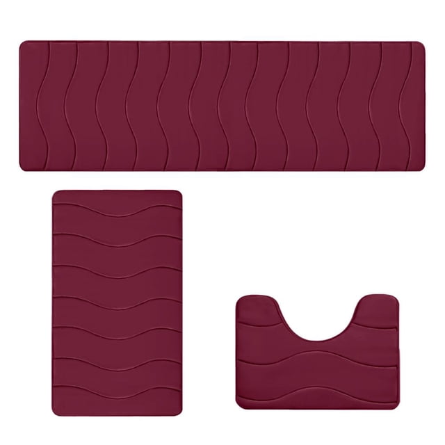 Feltree 3-Piece Foam Bath Mat Set with Latex Non-Slip Dots, Thick Water-Absorbent Rugs for Bathroom, Machine Washable and Quick-Drying