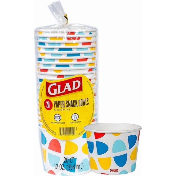 Everyday Paper Snack Bowls with Abstract Print, Lids Not Included - Disposable Snack Bowls, Heavy Duty Paper Bowls for Everyday Use, 12 Ounces, 20 Count