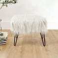 thumbnail image 3 of Home Soft Things Mongolian Faux-Fur Ottoman with Black Metal Legs, Antique White - 19" x 13" x 17", 3 of 8