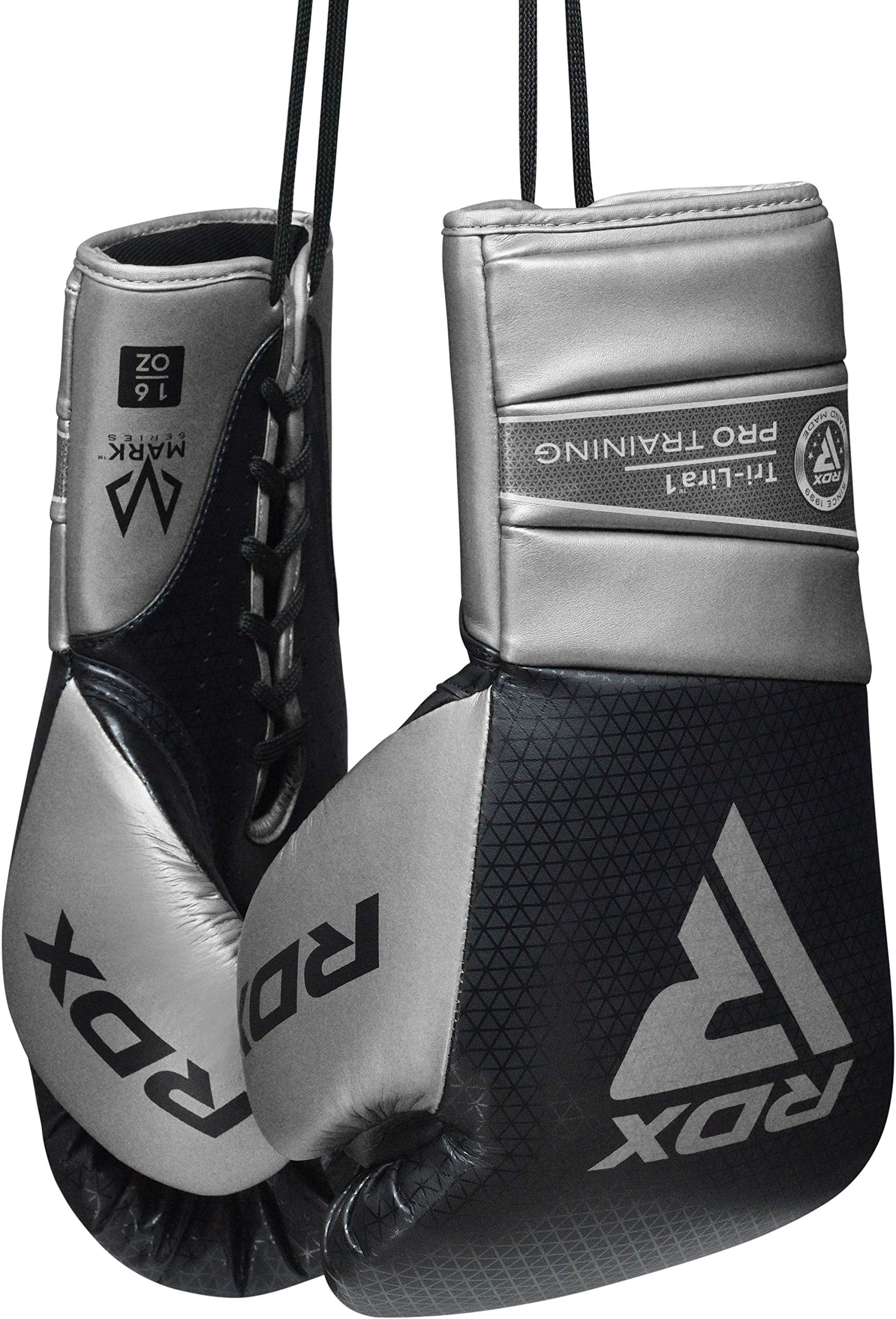 RDX Boxing Gloves for Training Muay Thai Mitts, Maya Hide Leather Mark PRO Lace-Up Glove for Sparring, Kickboxing, Fighting, Punch Bags, Focus Pads and Double End Ball Punching