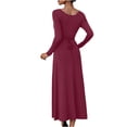 thumbnail image 3 of Cavosen Long Sleeve Maxi Dresses for Women Lightweight Red Fashion Dress Elegant Square Neck Calf Length Long Dress Solid Waisted Wrap Lace Up Casual Dress Fall Winter Clothes L, 3 of 6