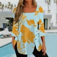 thumbnail image 2 of Dyegold Fall Shirts For Women 2023 Side Slit Square Neck Long Sleeve Tops Dressy Casual Floral Print Blouses Loose Tunic Top, 2 of 4