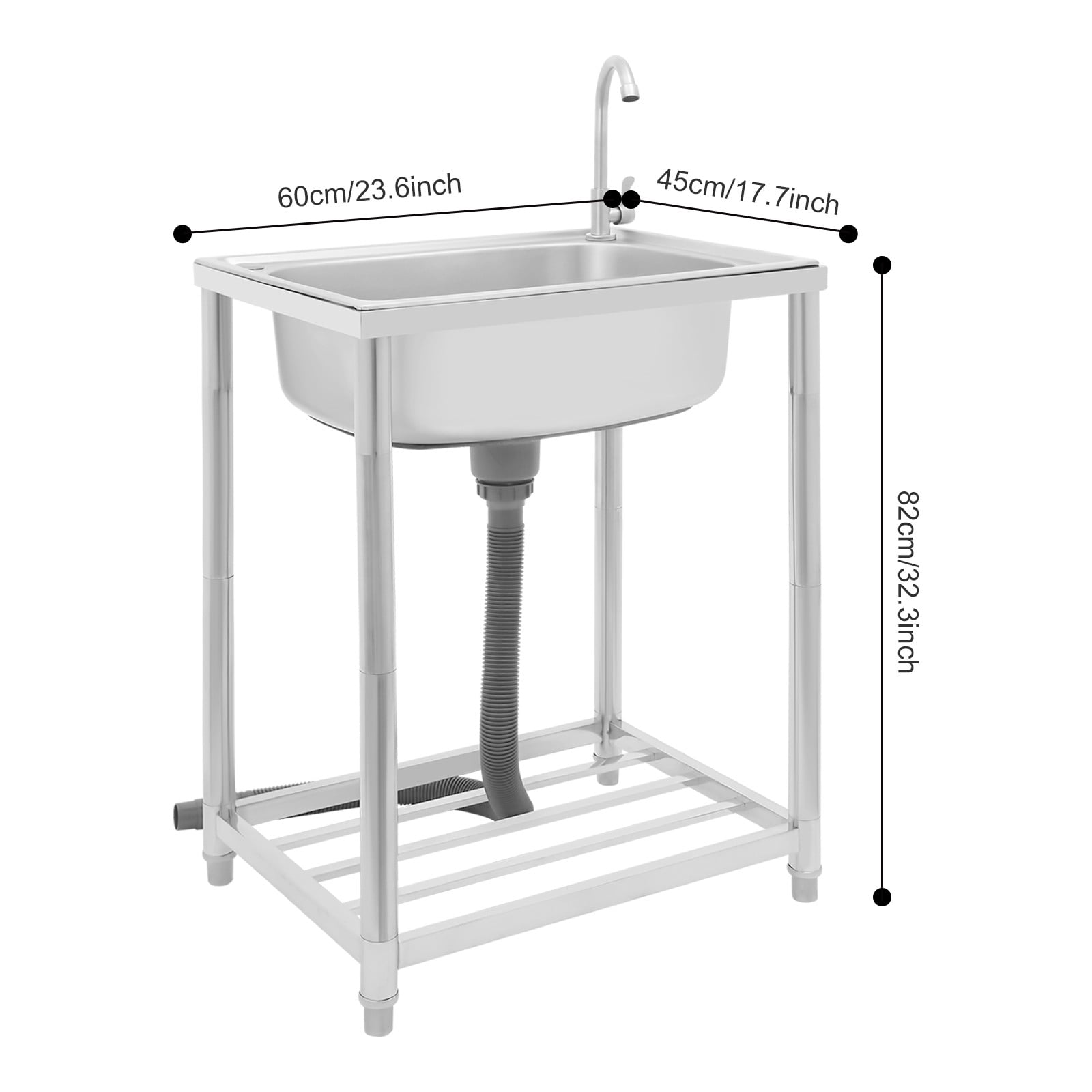 Kitchen Sink, Stainless Steel Sink, Free Standing Single Bowl Sink, widely used in homes, outdoors, restaurants, laundry rooms, basements, bars