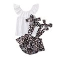 thumbnail image 4 of 2Pcs Infant Baby Girl Summer Outfit Set Cute Ruffle Crop Top + Floral Suspender Shorts Romper, 4 of 5