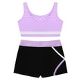 thumbnail image 4 of YONGHS Kids Girls 2 Pcs Gymnastic Workout Dance Tracksuit Contrast Color Crop Top with Shorts Light Purple 12, 4 of 7