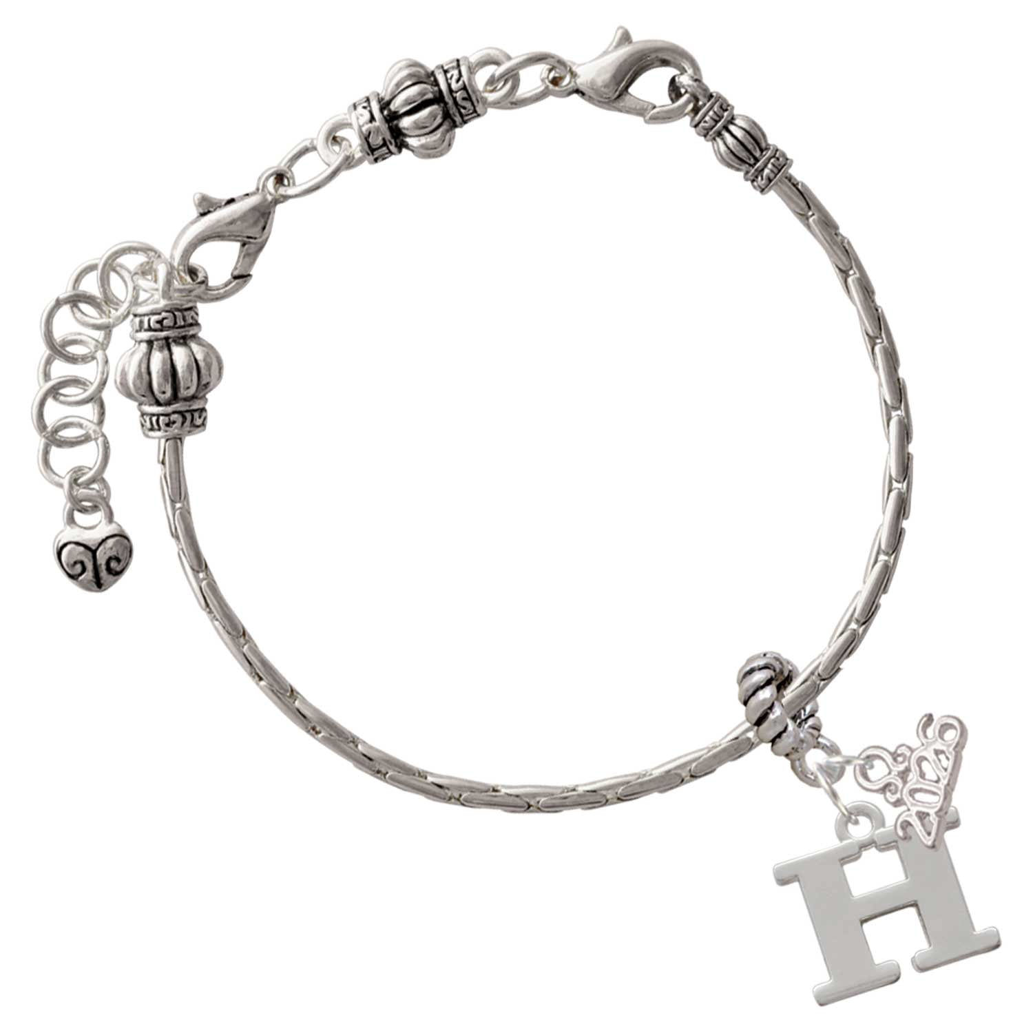 Delight Jewelry Silver Plated Large Initial - H - Rope Charm Bead Dangle with Mini 2026