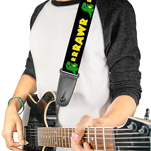 Buckle-Down Guitar Strap, Rrrawr Dinosaur Black Green Yellow, 2 Inches Wide