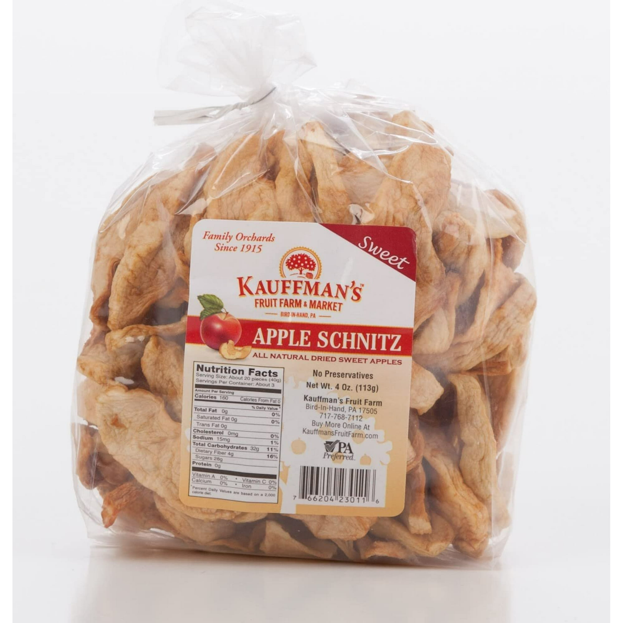 Fruit Farm Kauffman Orchards Homemade Sweet Apple Schnitz Dried Apples, Chewy, Sweet, and Delicious, 4 Oz. Pack of 3