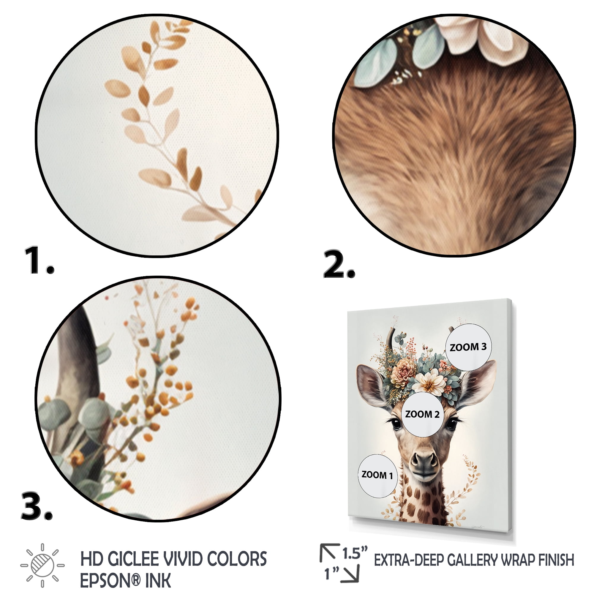 Designart Cute Baby Giraffe With Floral Crown I Canvas Wall Art