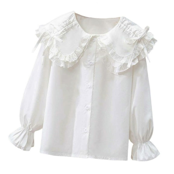 MEZZALL Kids Girls Long Sleeve Party Blouses Kids Solid Color Elegant Ruffled Button Down Shirts School Tops Trendy Streetwear