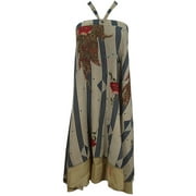 Mogul Silk Sari Wrap Around Skirt  Beige Two Layer Reversible Printed Magic Skirts Beach Dress