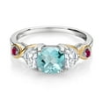 thumbnail image 2 of Gem Stone King 925 Silver and 10K Yellow Gold 3-Stone Ring Cushion Topaz Half Moon Moissanite (1.76 Carat Cttw) (Size 8), 2 of 4