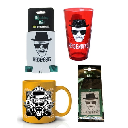 Breaking Glass - Breaking Bad Heisenberg Bundle: Mug, Air Freshener, Pint Glass, Koozie