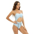 thumbnail image 5 of EFINNY Women's One Piece Shiny Swimsuits Front Tie Bathing Suit Sexy Cutout Waisted Swimwear, 5 of 7