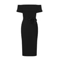 thumbnail image 4 of Leesechin Summer Dresses for Women Ladies Plus Size Party Club Solid Slimming One Shoulder Bandage Split Dresses, 4 of 7