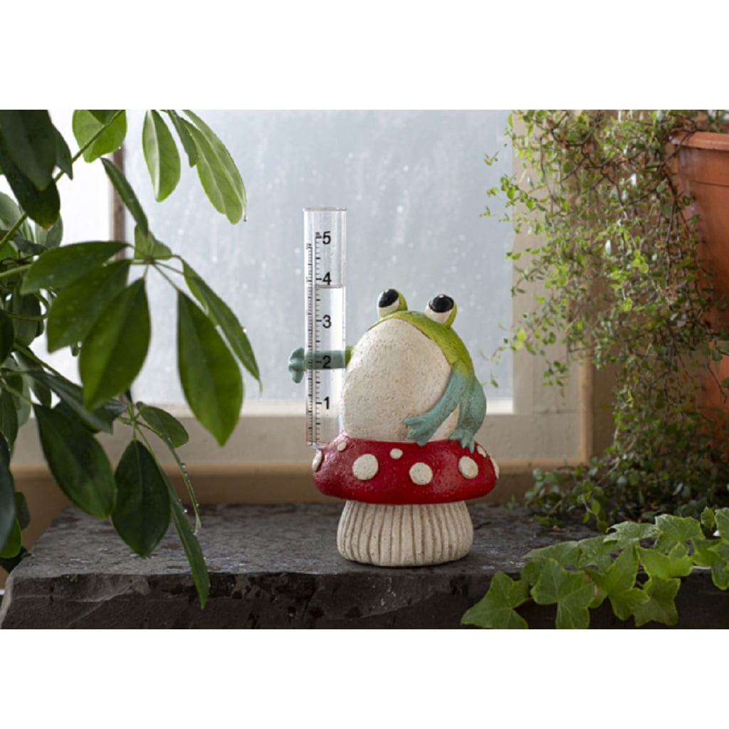 Ganz Frog on Mushroom Outdoor Garden Rain Gauge 8 Inch Multicolor