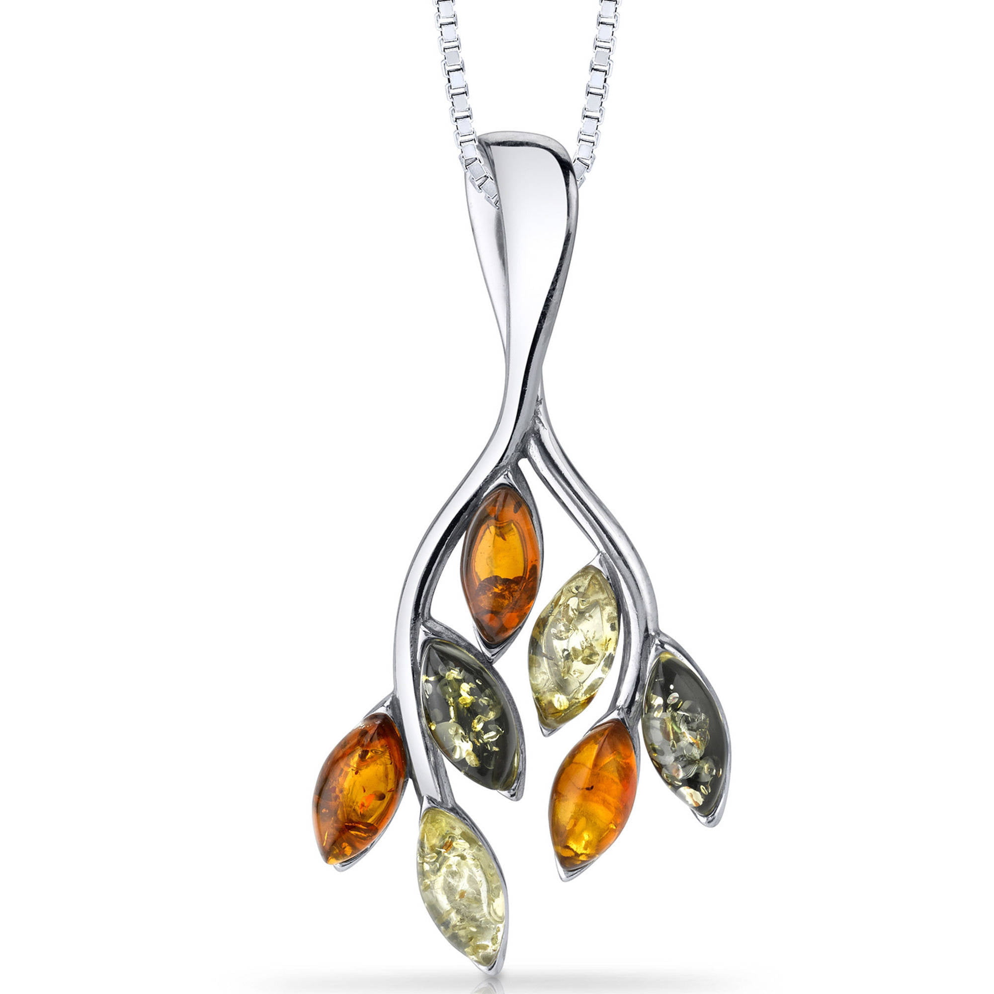 BALTIC AMBER STERLING SILVER 925 HEART SHAPED FLOWER LEAF PENDANT NECKLACE BOXED 