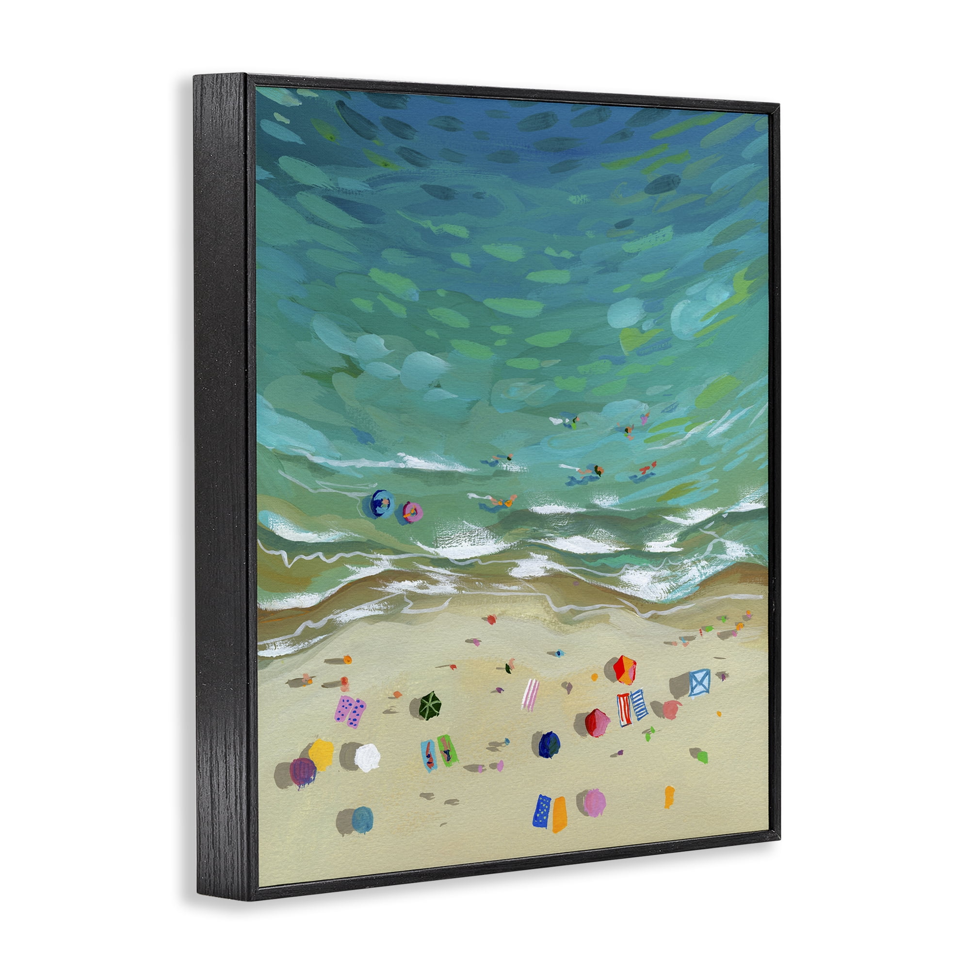 Stupell Industries Aerial Beachside with Umbrellas Black Framed Giclee Art, design by Brook Page