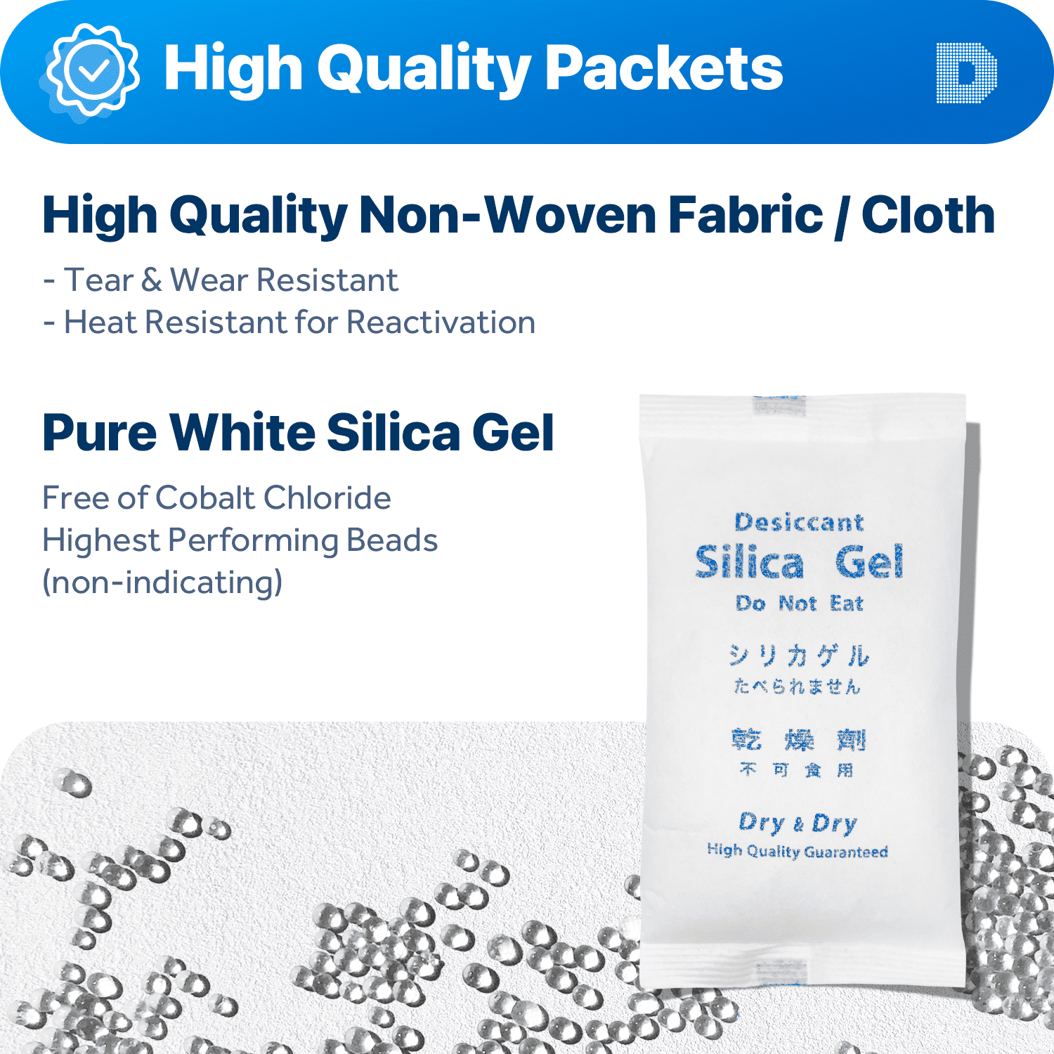 400 Gram [10 Packs] "Dry & Dry" Premium Silica Gel Packets Desiccant Dehumidifiers - Rechargeable Fabric