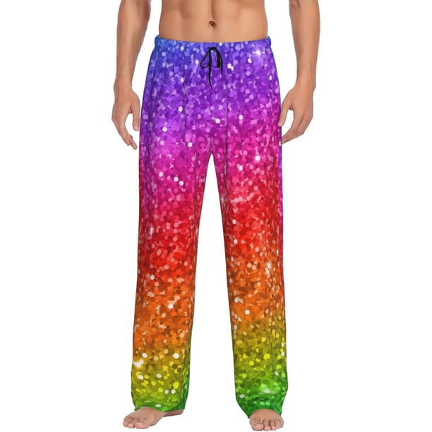 Balery Colorful Glitter Pantalones de pijama para hombre, pijama ultraligero, pantalón de descanso-Medium