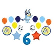 Anagram Bluey 6th Birthday Party Mylar Balloons Set, Blue, 16 Pieces