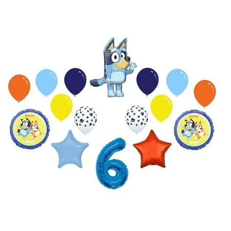 Anagram Bluey 6th Birthday Party Mylar Balloons Set, Blue, 16 Pieces