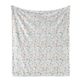 thumbnail image 1 of Baby Shower Soft Flannel Fleece Throw Blanket, Dinosaurs Pattern Pale Colored Arrangement Plain Backdrop, Cozy Plush for Indoor and Outdoor Use, 50" x 60", Almond Green Pale Pink, by Ambesonne, 1 of 6