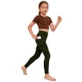 thumbnail image 2 of Dwellite Girls Athletic Leggings Ankle Length High Waisted Yoga Pants with Pockets for Kids Teen 5-13Y Army Green 140, 2 of 7