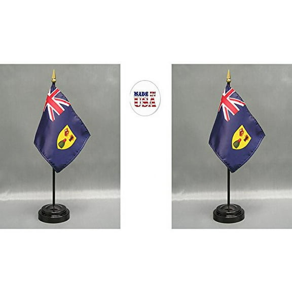 Turks and Caicos Desk Flag Set; Two 4x6 inch American Made Table Flags with Two Bases
