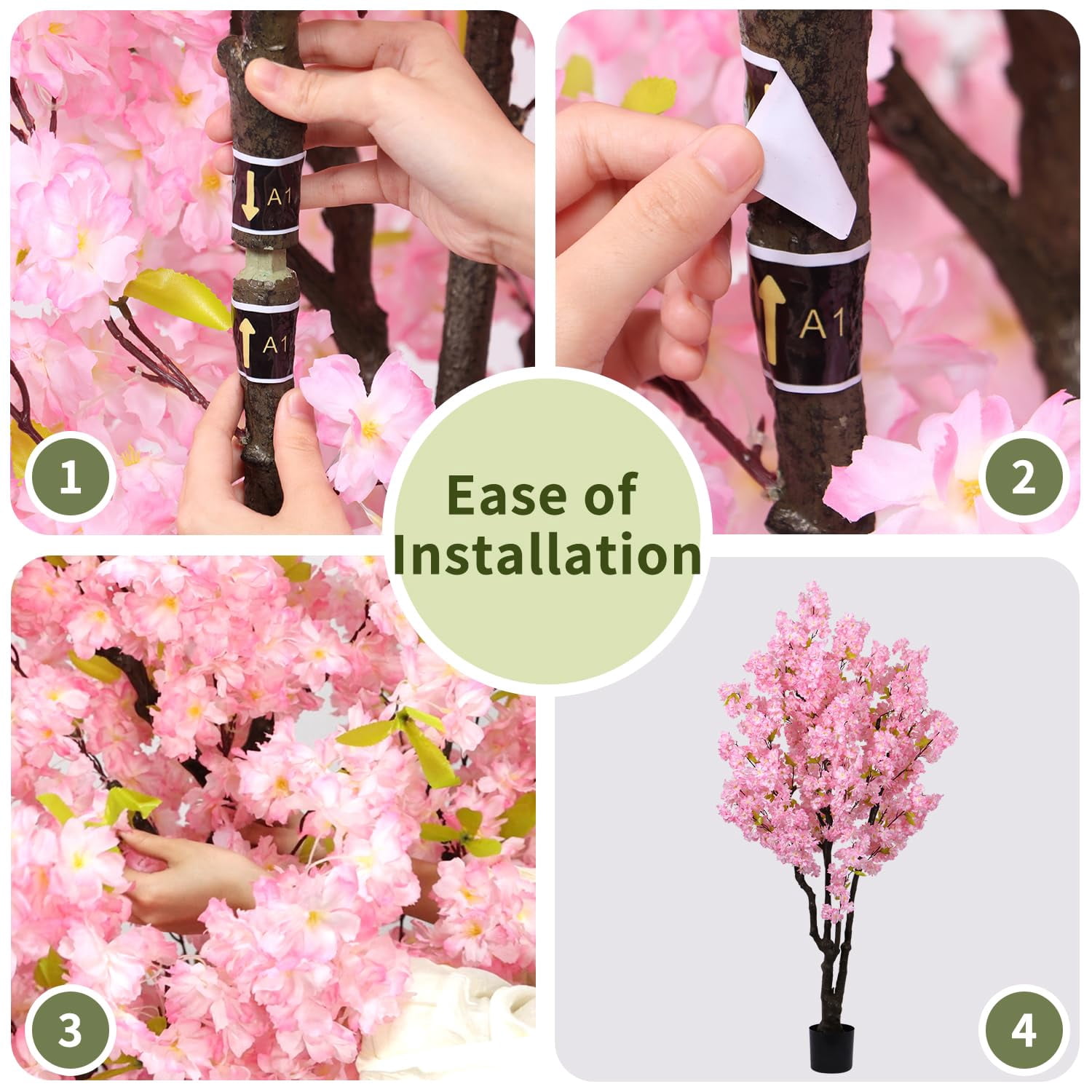 6ft Artificial Cherry Blossom Tree Plastic Flower Faux Leaves Plant Handmade Light Pink Cherry Fake Tree Artificial Plants for Home Office Indoor Outdoor Spring Party  Wedding Decor
