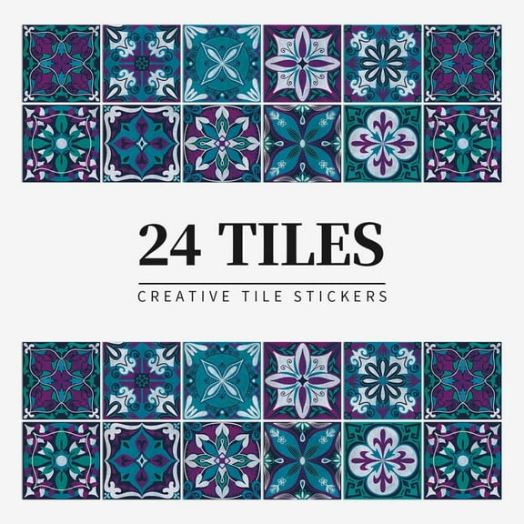 24pcs Waterproof Vintage Wall Tile Self-adhesive Stickers Moroccan Mosaic Decors