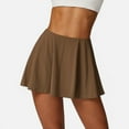 thumbnail image 2 of Women's High Waist Flowy Athletic Skirt with Built-In Shorts - Medium, Brown, 2 of 6