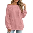 thumbnail image 6 of Women's Sweatshirts Crewneck Off Shoulder Sweatshirt with Pocket Casual Loose Fit Daily Outfits Fall Winter Tops, 6 of 10